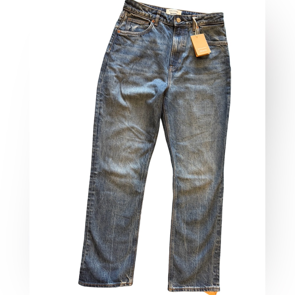 Reformation Liza Ultra High Rise Straight Icarian Blue Denim Jeans NEW size 30 - Picture 2 of 8